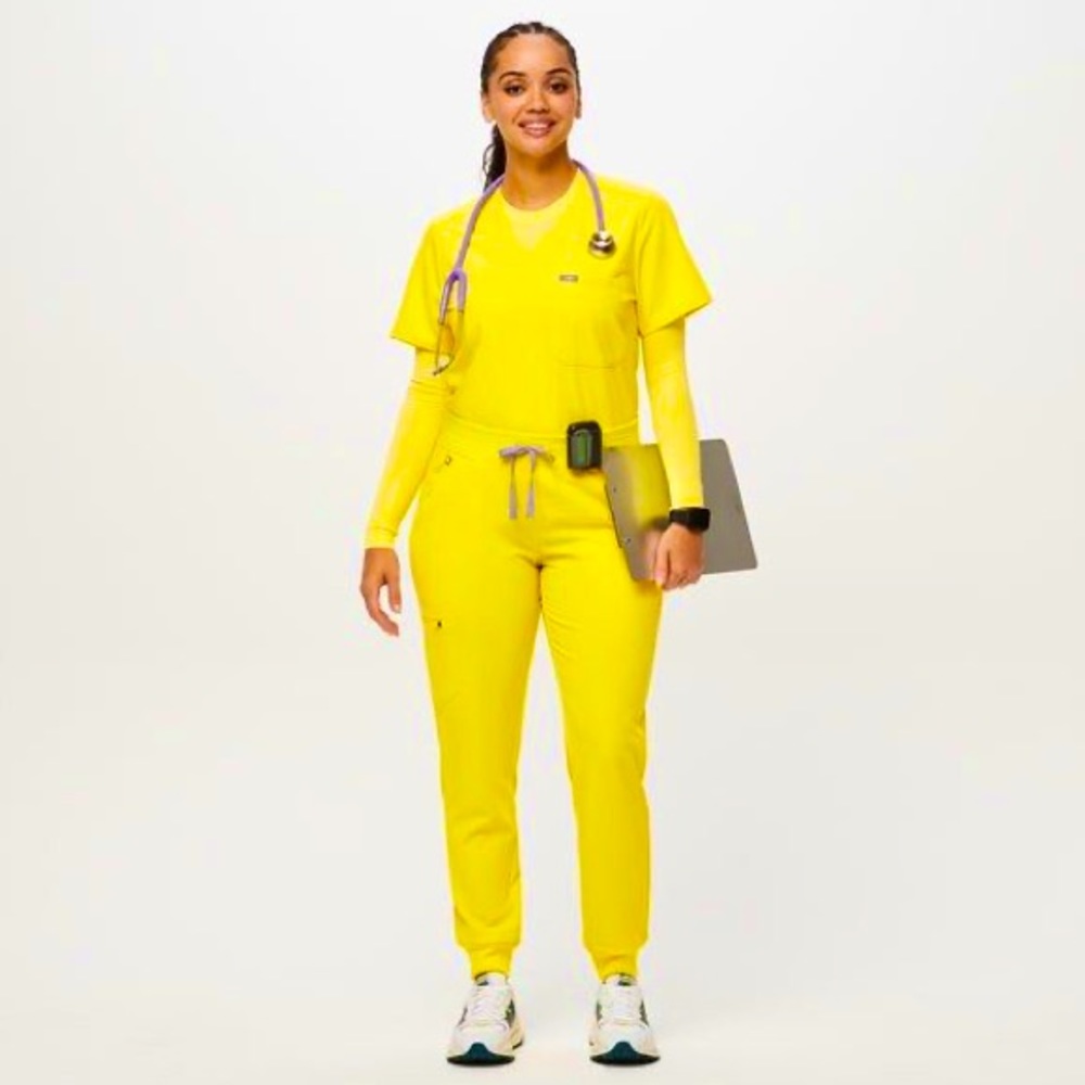 Figs Women's Lifesaver Yellow Zamora High Waisted Jogger Scrub Pants Large Size